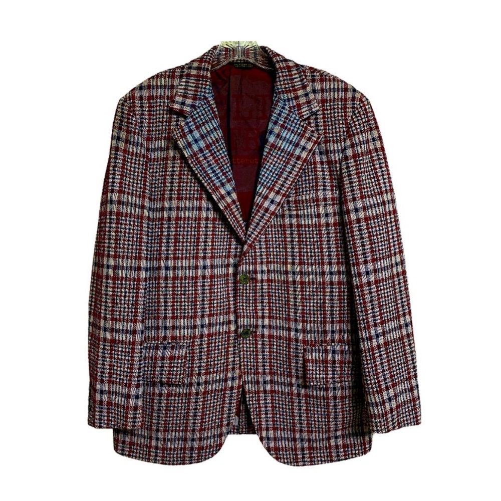 70s vtg Double Knit Plaid Blazer